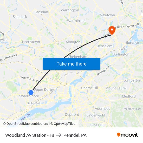 Woodland Av Station - Fs to Penndel, PA map