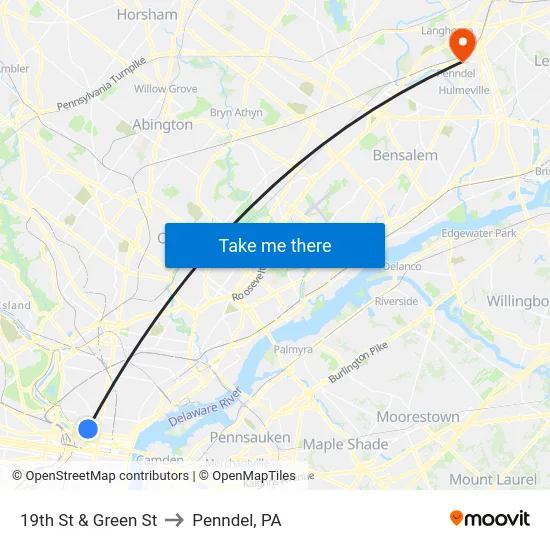 19th St & Green St to Penndel, PA map