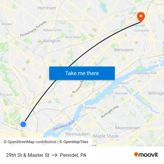 29th St & Master St to Penndel, PA map
