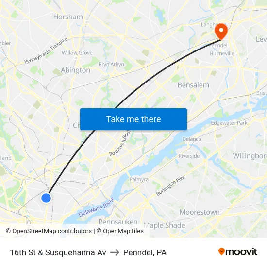 16th St & Susquehanna Av to Penndel, PA map