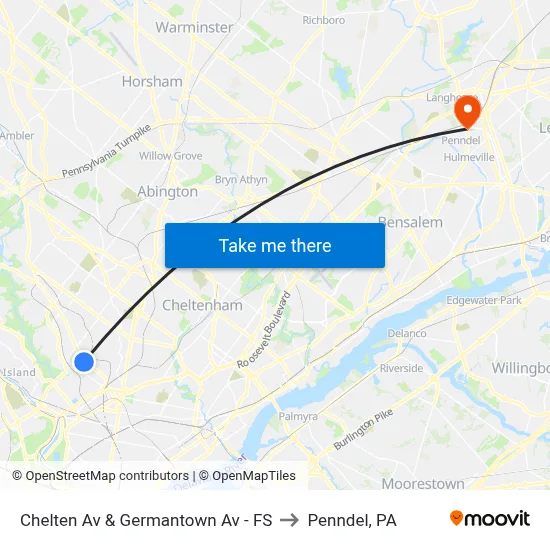 Chelten Av & Germantown Av - FS to Penndel, PA map