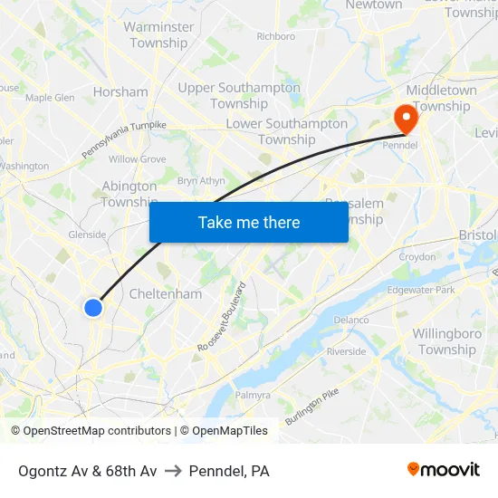 Ogontz Av & 68th Av to Penndel, PA map