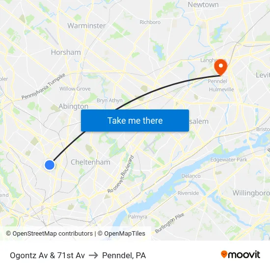 Ogontz Av & 71st Av to Penndel, PA map