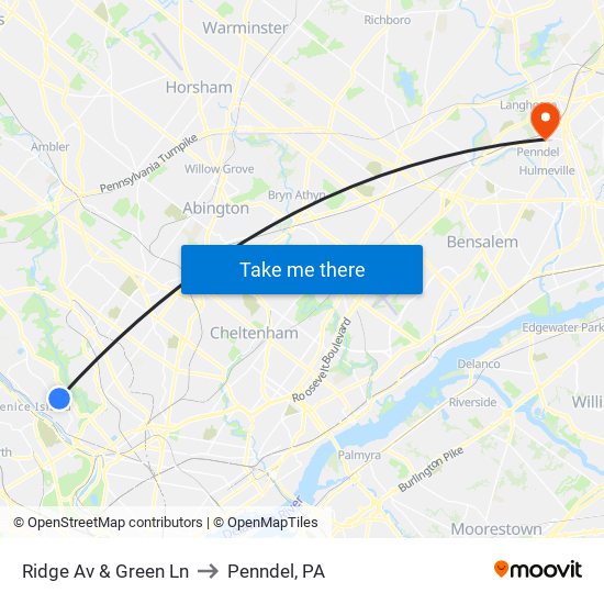 Ridge Av & Green Ln to Penndel, PA map