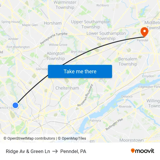 Ridge Av & Green Ln to Penndel, PA map
