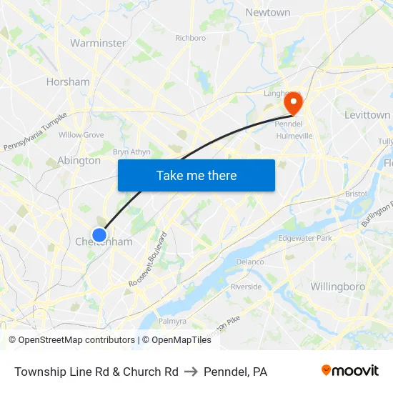 Township Line Rd & Church Rd to Penndel, PA map