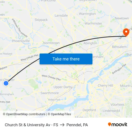 Church St & University Av - FS to Penndel, PA map