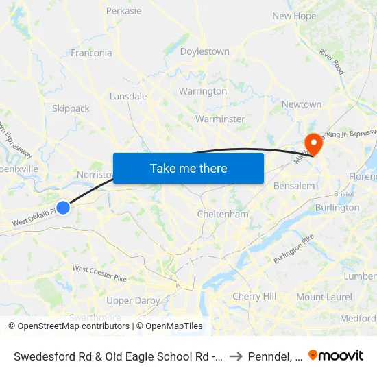 Swedesford Rd & Old Eagle School Rd - Mbns to Penndel, PA map