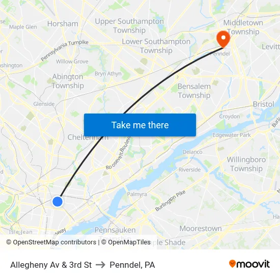 Allegheny Av & 3rd St to Penndel, PA map