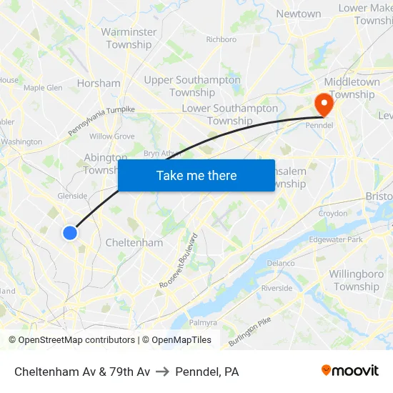 Cheltenham Av & 79th Av to Penndel, PA map