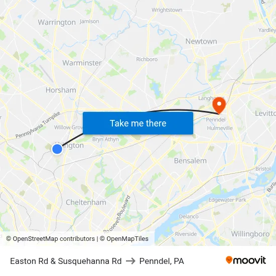 Easton Rd & Susquehanna Rd to Penndel, PA map
