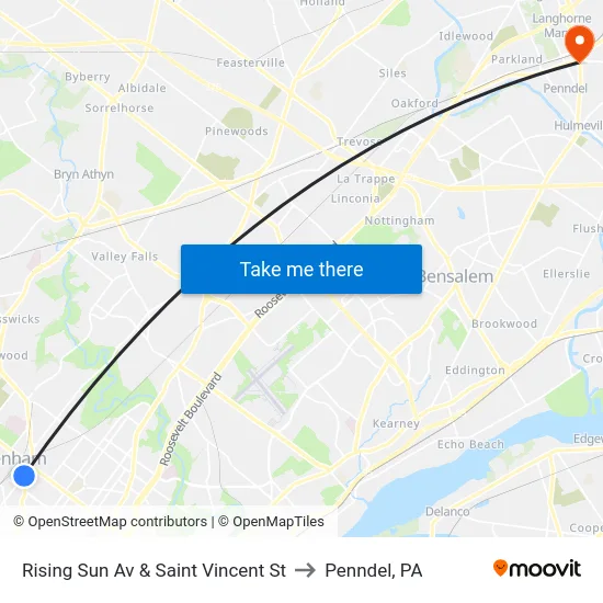 Rising Sun Av & Saint Vincent St to Penndel, PA map