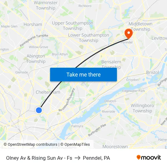 Olney Av & Rising Sun Av - Fs to Penndel, PA map
