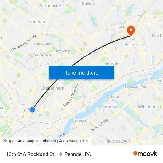 10th St & Rockland St to Penndel, PA map