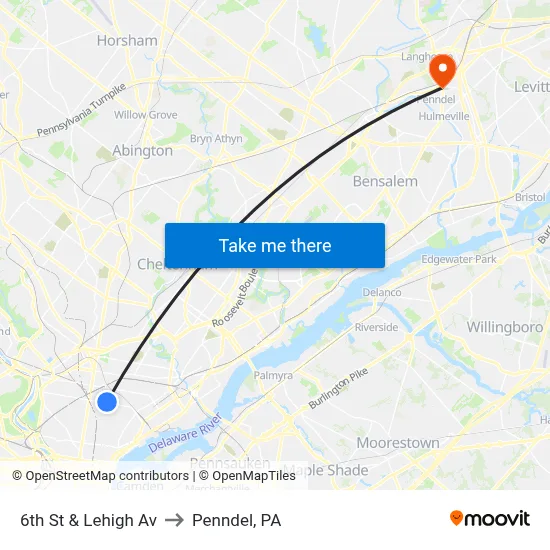 6th St & Lehigh Av to Penndel, PA map