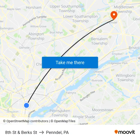 8th St & Berks St to Penndel, PA map