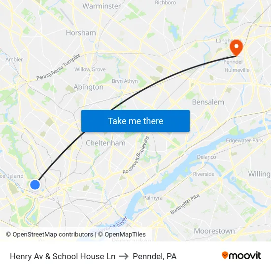 Henry Av & School House Ln to Penndel, PA map