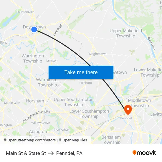 Main St & State St to Penndel, PA map