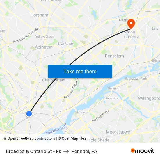 Broad St & Ontario St - Fs to Penndel, PA map