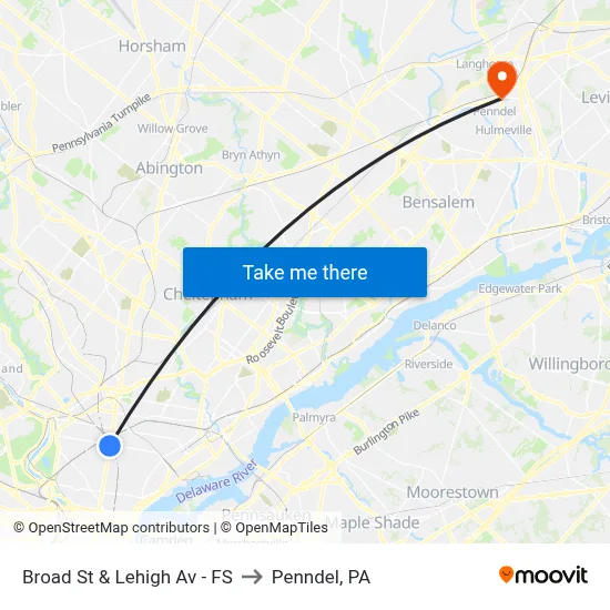 Broad St & Lehigh Av - FS to Penndel, PA map