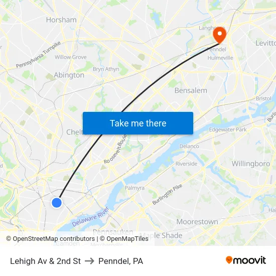 Lehigh Av & 2nd St to Penndel, PA map