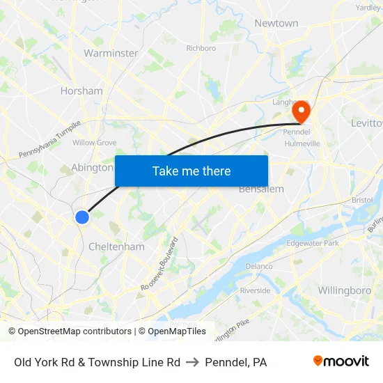 Old York Rd & Township Line Rd to Penndel, PA map