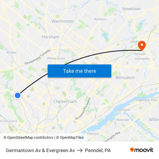 Germantown Av & Evergreen Av to Penndel, PA map