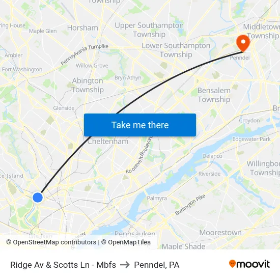 Ridge Av & Scotts Ln - Mbfs to Penndel, PA map