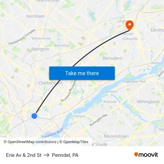 Erie Av & 2nd St to Penndel, PA map