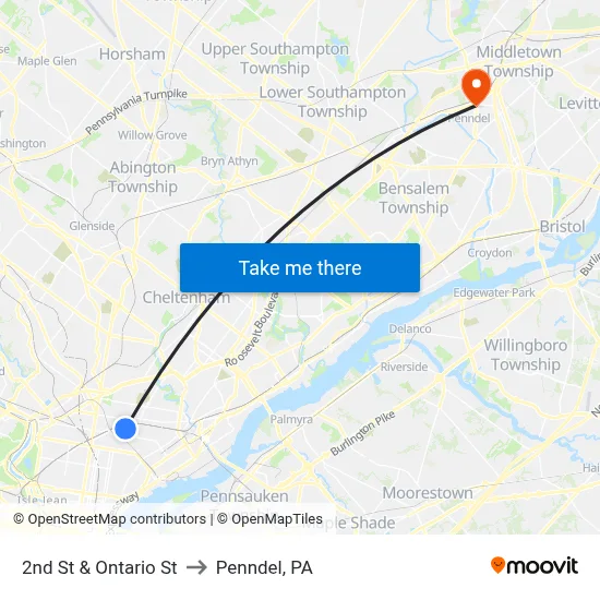 2nd St & Ontario St to Penndel, PA map