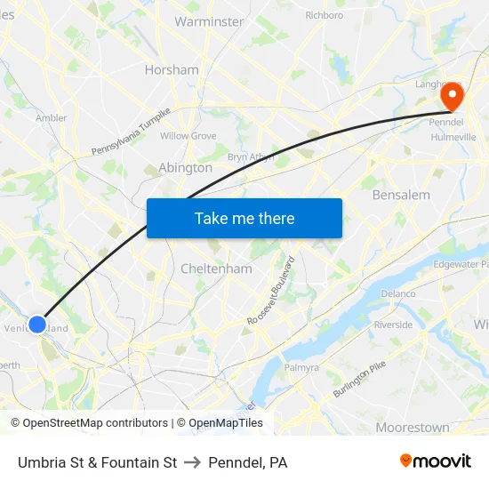 Umbria St & Fountain St to Penndel, PA map