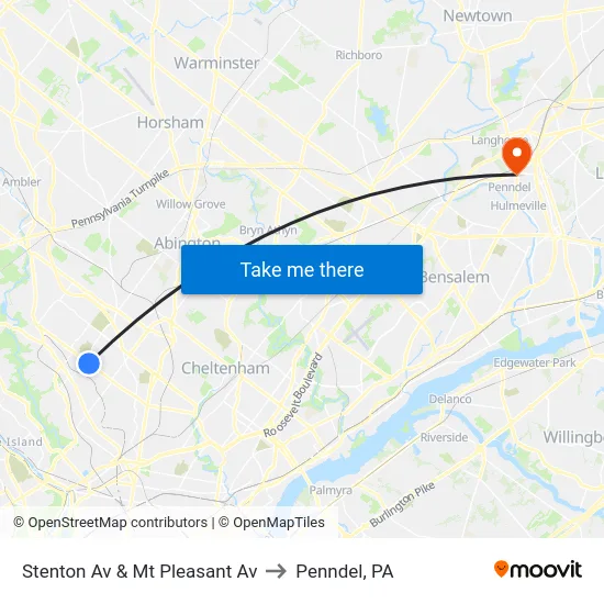Stenton Av & Mt Pleasant Av to Penndel, PA map