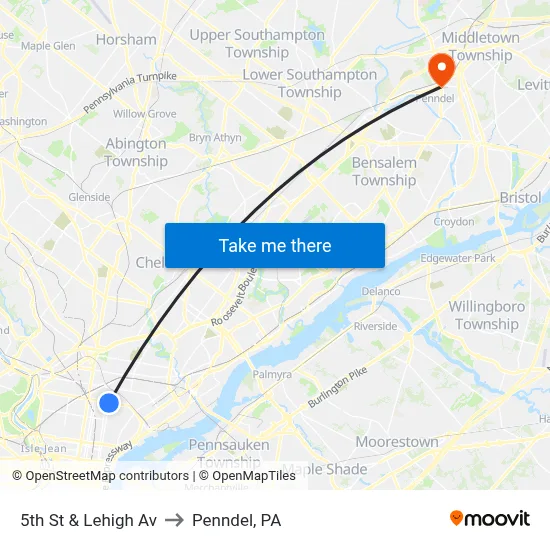 5th St & Lehigh Av to Penndel, PA map