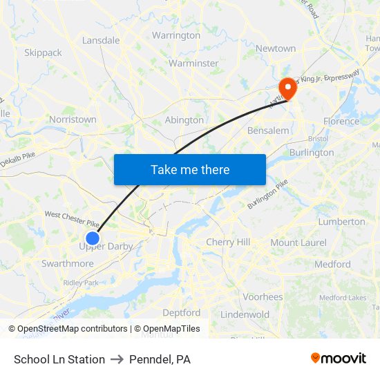 School Ln Station to Penndel, PA map