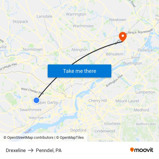 Drexeline to Penndel, PA map