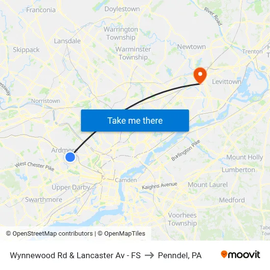 Wynnewood Rd & Lancaster Av - FS to Penndel, PA map
