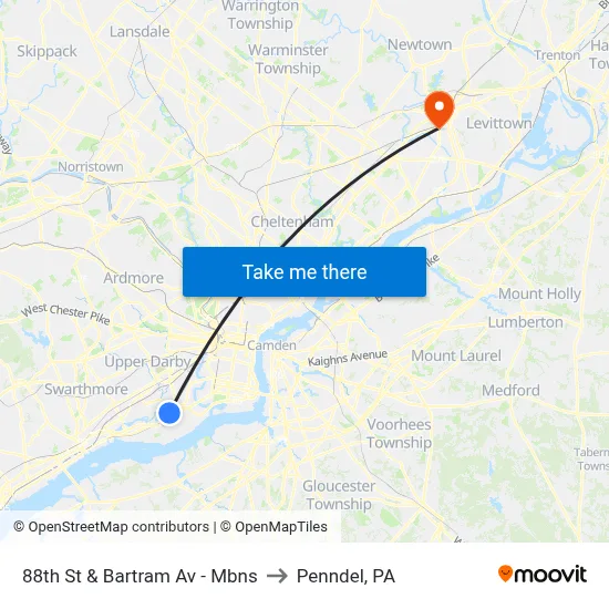 88th St & Bartram Av - Mbns to Penndel, PA map