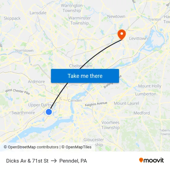 Dicks Av & 71st St to Penndel, PA map