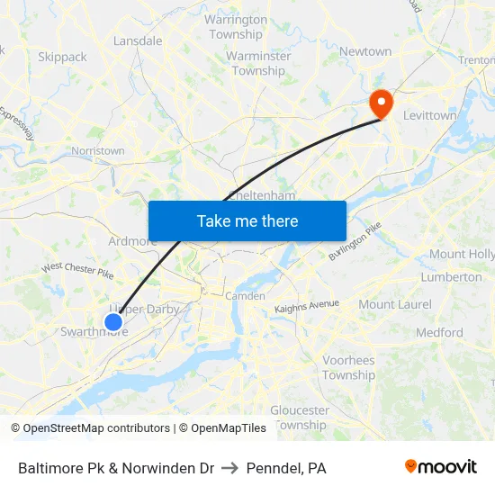 Baltimore Pk & Norwinden Dr to Penndel, PA map