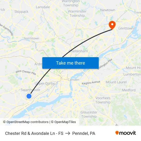 Chester Rd & Avondale Ln - FS to Penndel, PA map