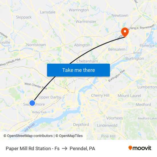 Paper Mill Rd Station - Fs to Penndel, PA map