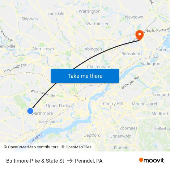 Baltimore Pike & State St to Penndel, PA map