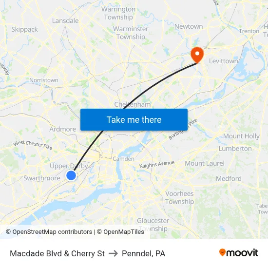 Macdade Blvd & Cherry St to Penndel, PA map