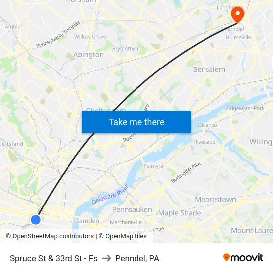 Spruce St & 33rd St - Fs to Penndel, PA map