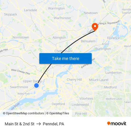 Main St & 2nd St to Penndel, PA map