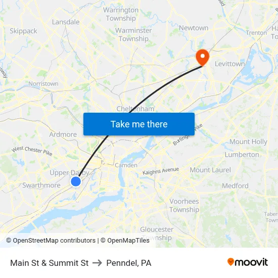 Main St & Summit St to Penndel, PA map