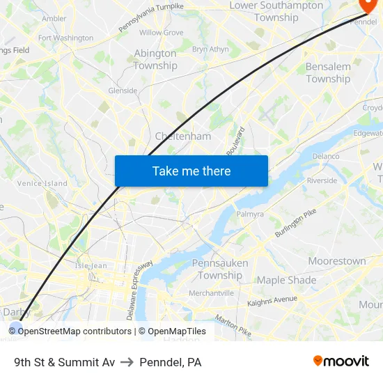 9th St & Summit Av to Penndel, PA map