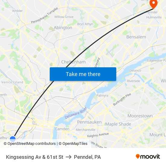 Kingsessing Av & 61st St to Penndel, PA map
