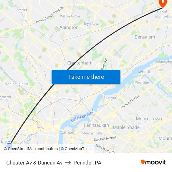 Chester Av & Duncan Av to Penndel, PA map
