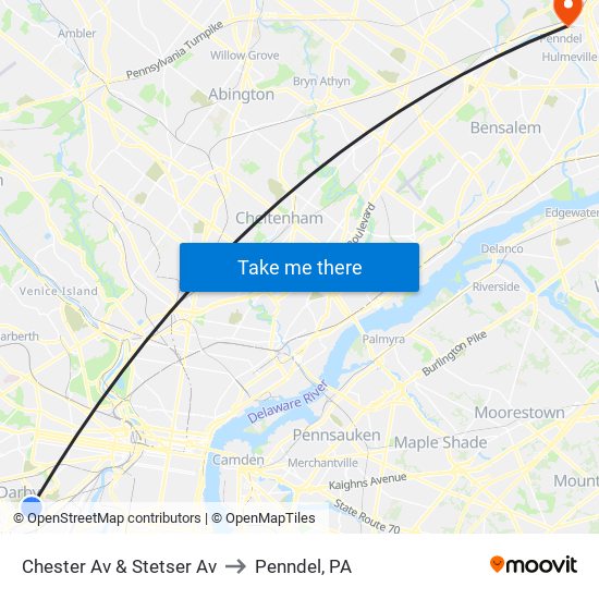 Chester Av & Stetser Av to Penndel, PA map